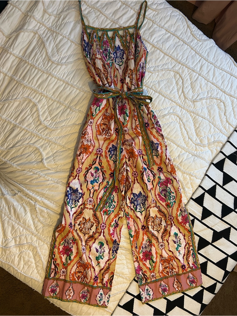 Ranna Gill Multicolor Paisley Silk Jumpsuit with Green Trim